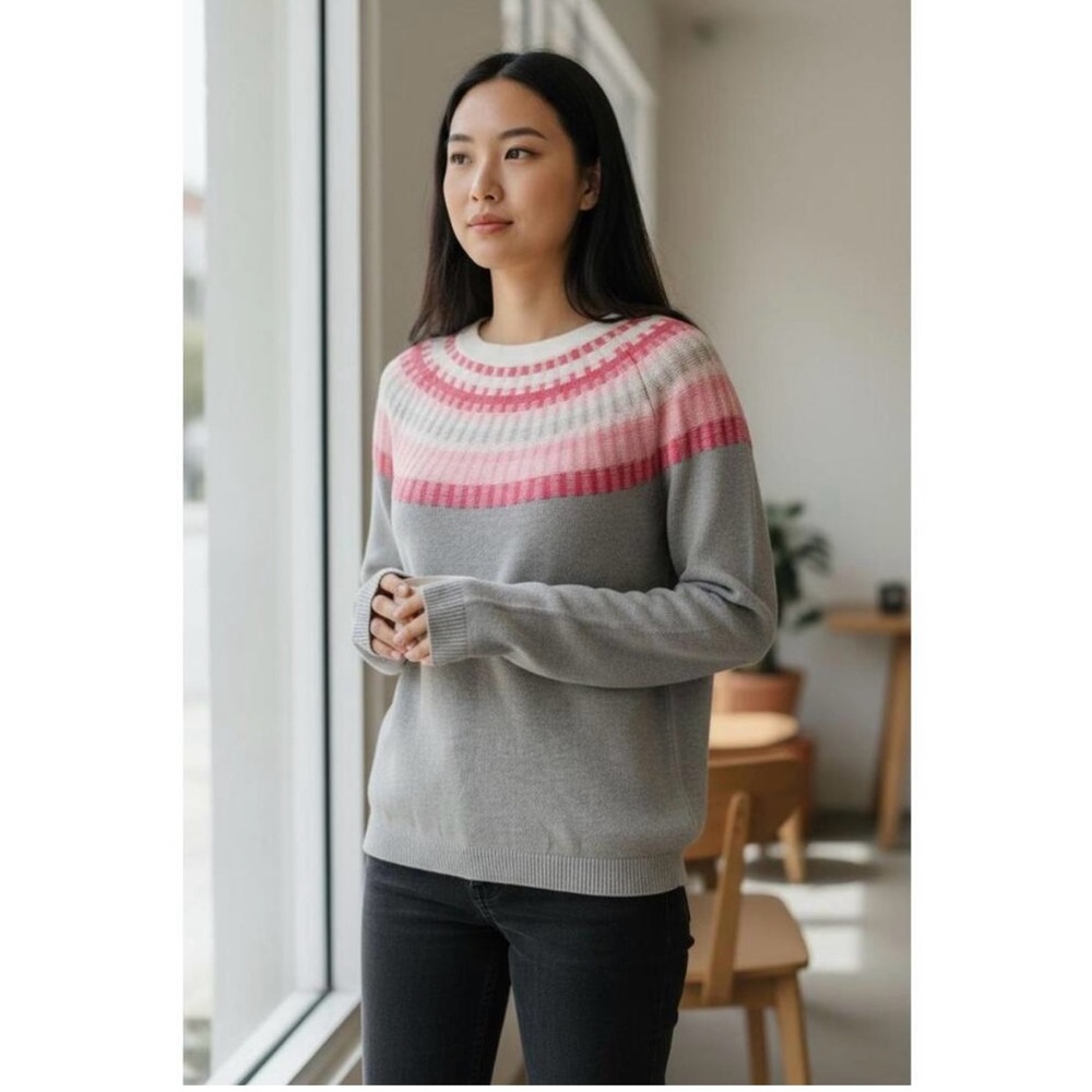 Talbots Gray and Pink Crew Neck Sweater Size XL